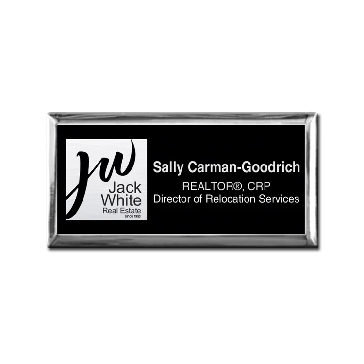The Athena framed full color metal name badge 1.5" x 3" 1