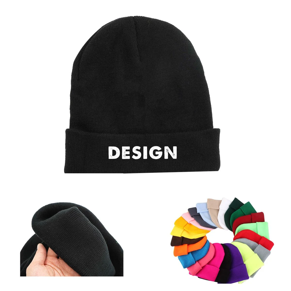 Classic Embroidered Knit Beanie Hat 1
