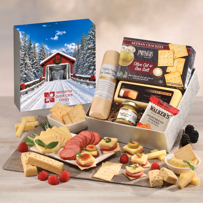 Shelf Stable Snack Lover's Gift Box with Snow-covered Bridge Sleeve
