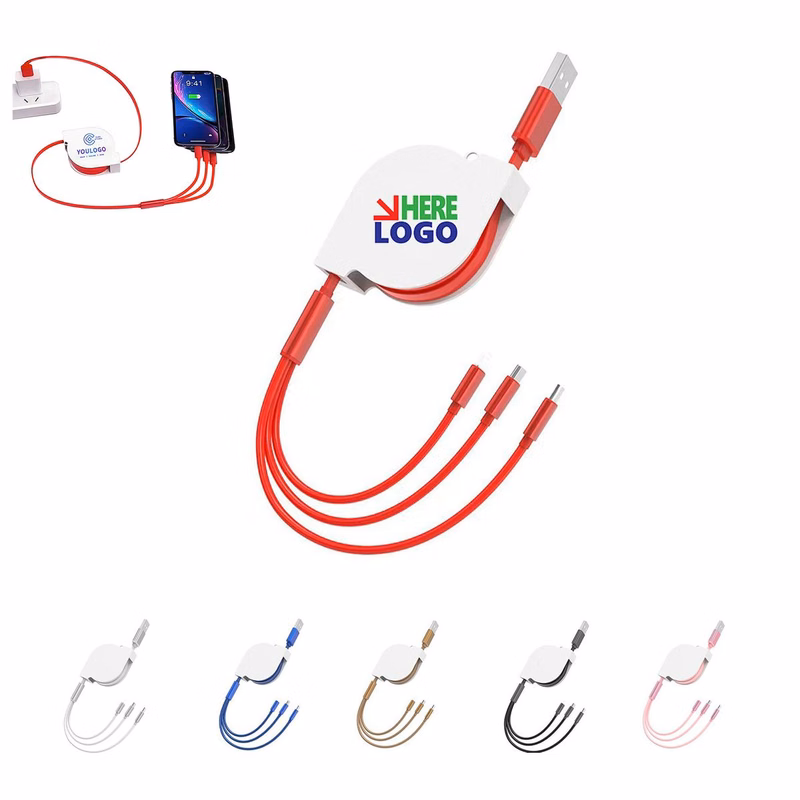 3 In 1 Extra Long Retractable Data Cable Metal Case USB