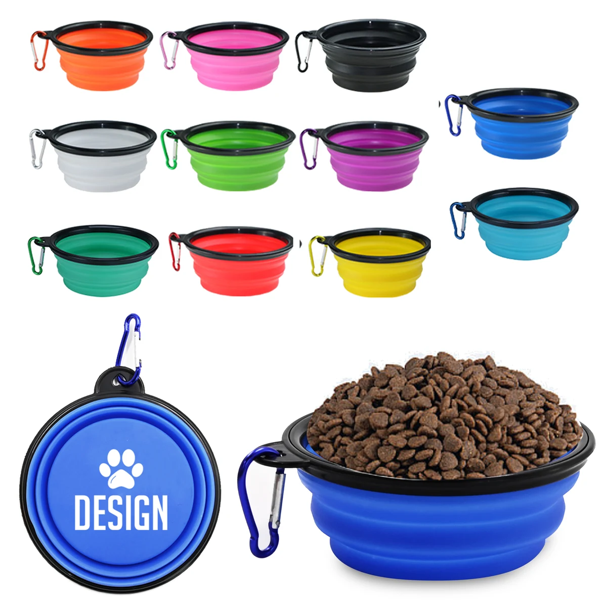 Compact Foldable Dog Bowl with Carabiner for Camping 1