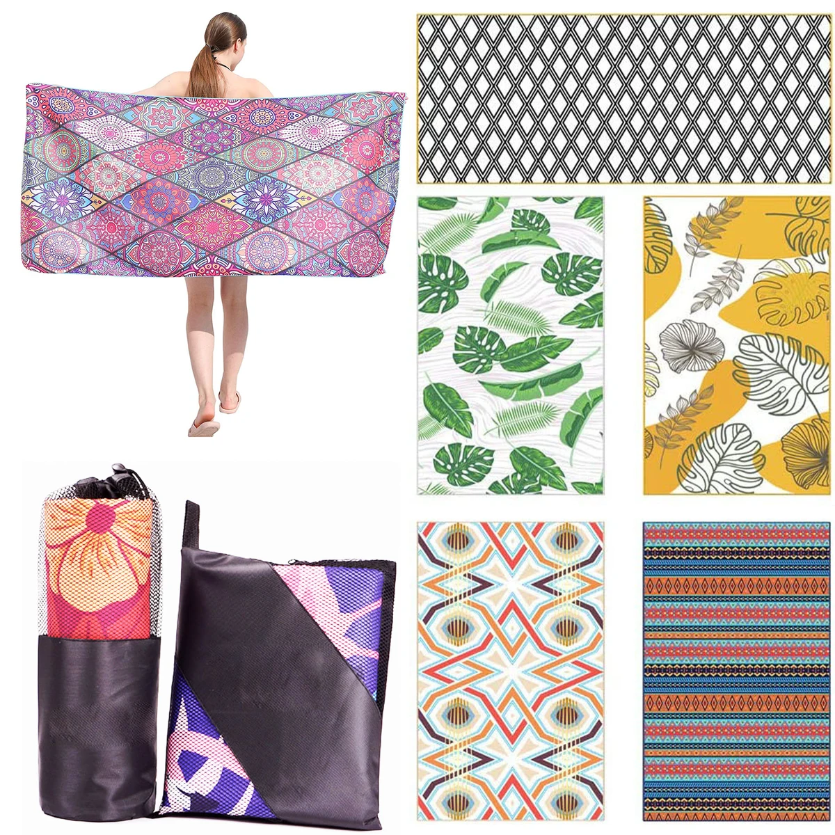 70.87 x 70.87 Inches Adults Double Side Printing Super Microfiber Beach Towel 1