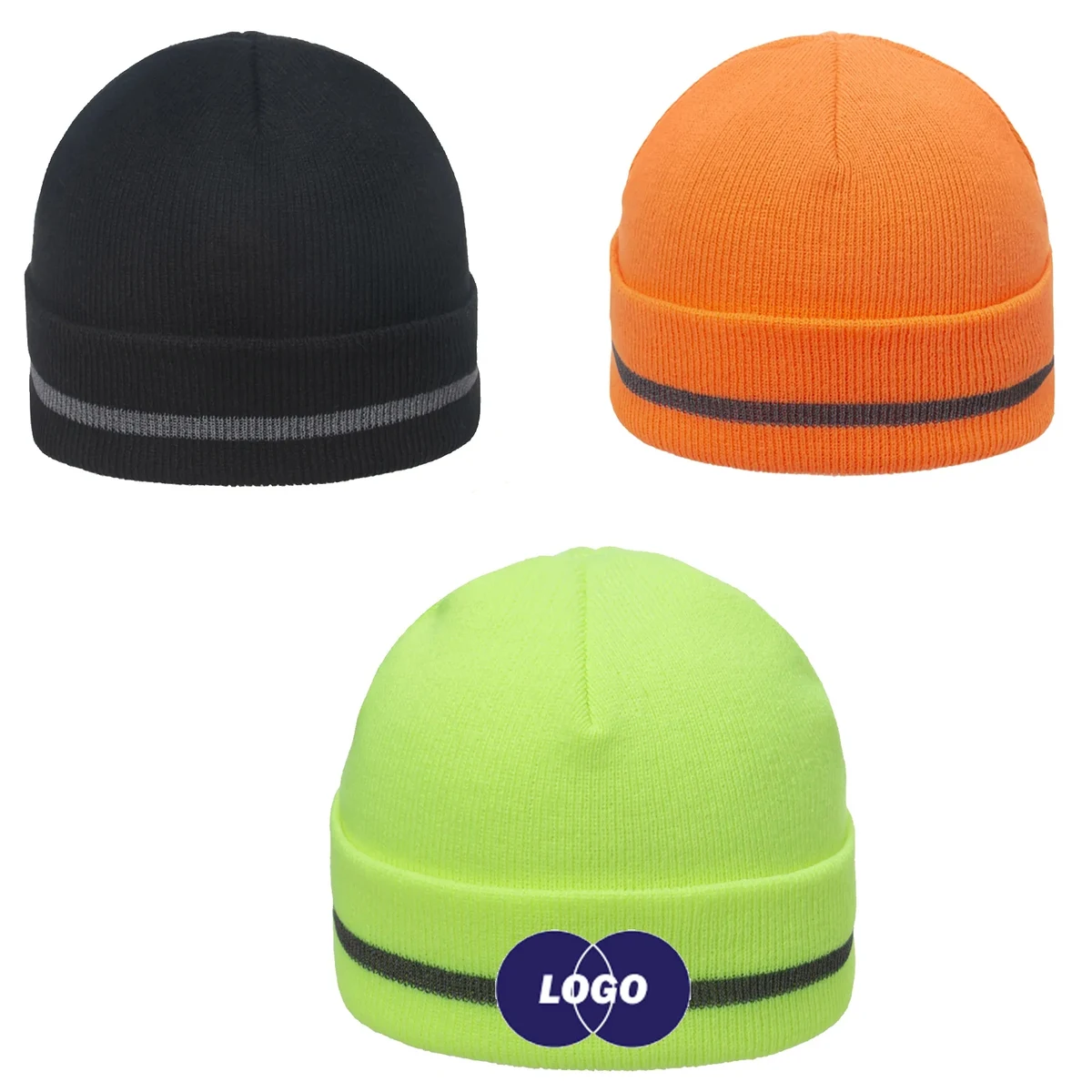 Embroidered Reflective knitted beanie hat 1