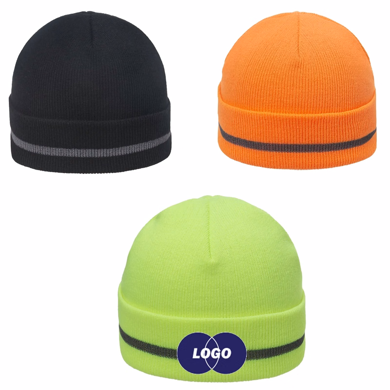 Embroidered Reflective knitted beanie hat