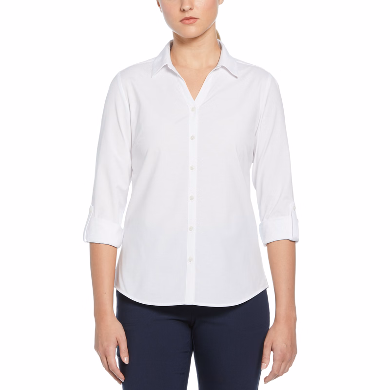 Heather Woven Long Sleeve Button Down Shirt