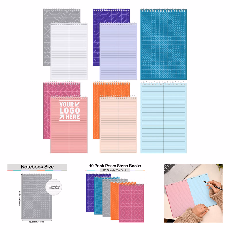 6" x 9" 60 Sheets Top Spiral Gregg Rule Inner Paper Steno Notebook