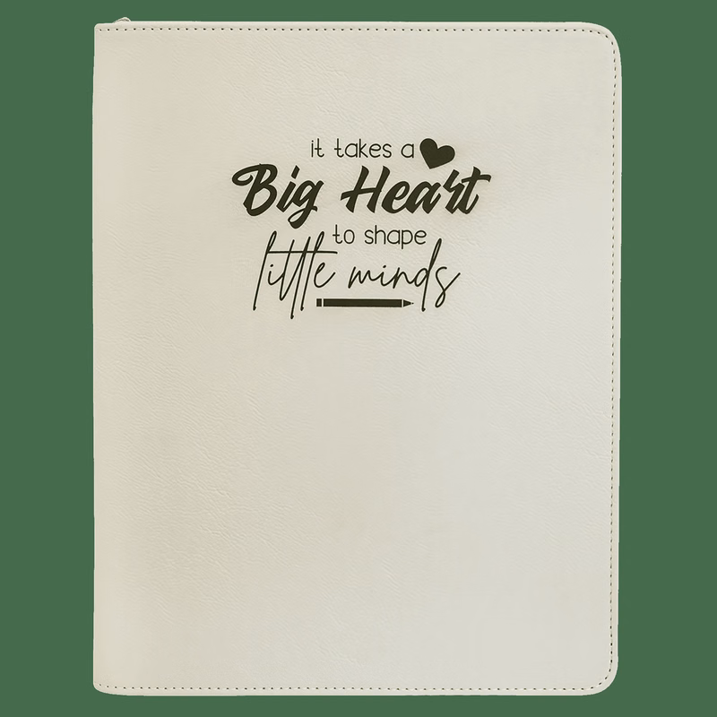 9 1/2" x 12" White with Zipper Leatherette Portfolio with Notepad