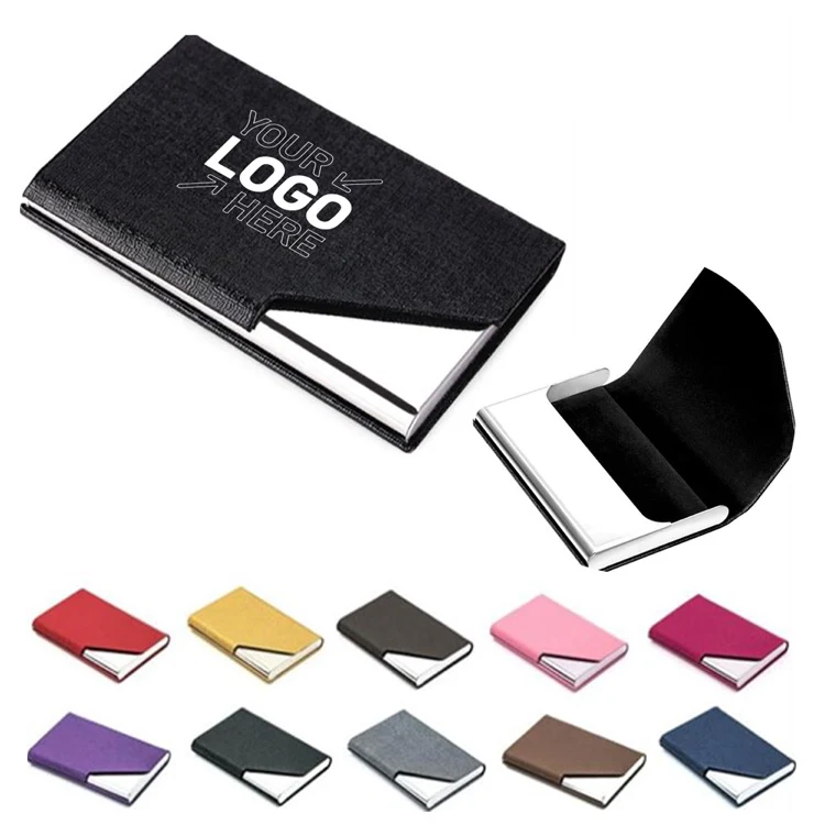 Business Card Holder Magnetic Closure PU Leather Metal Case 1