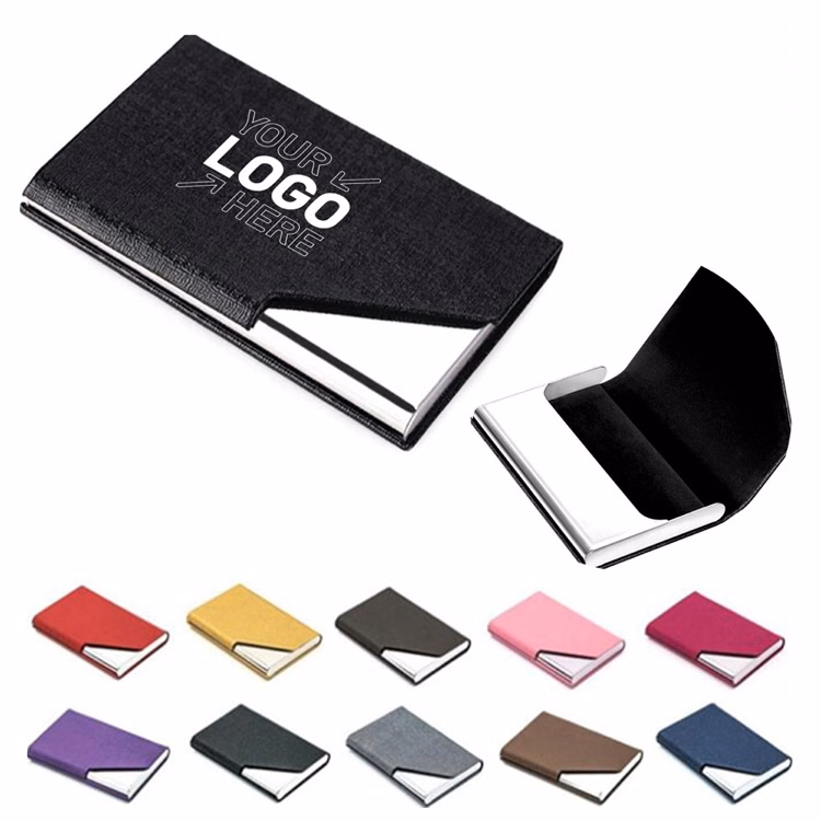 Business Card Holder Magnetic Closure PU Leather Metal Case