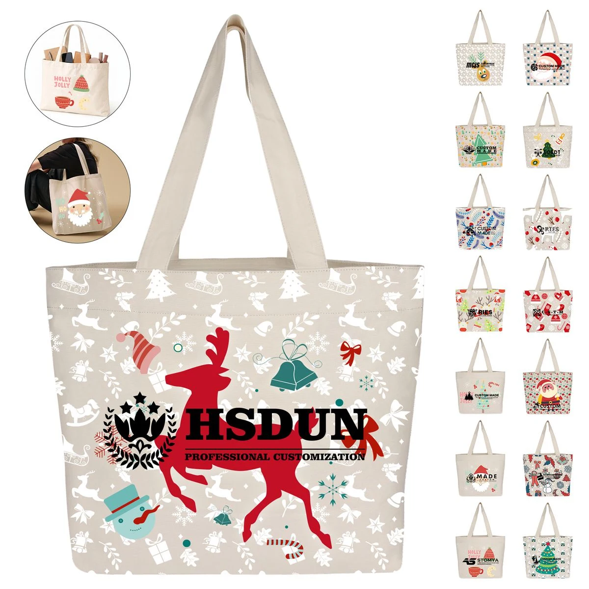 Customizable Christmas Eco-Friendly Canvas Tote Shopping Bag, custom tote bag with logo imprint 1