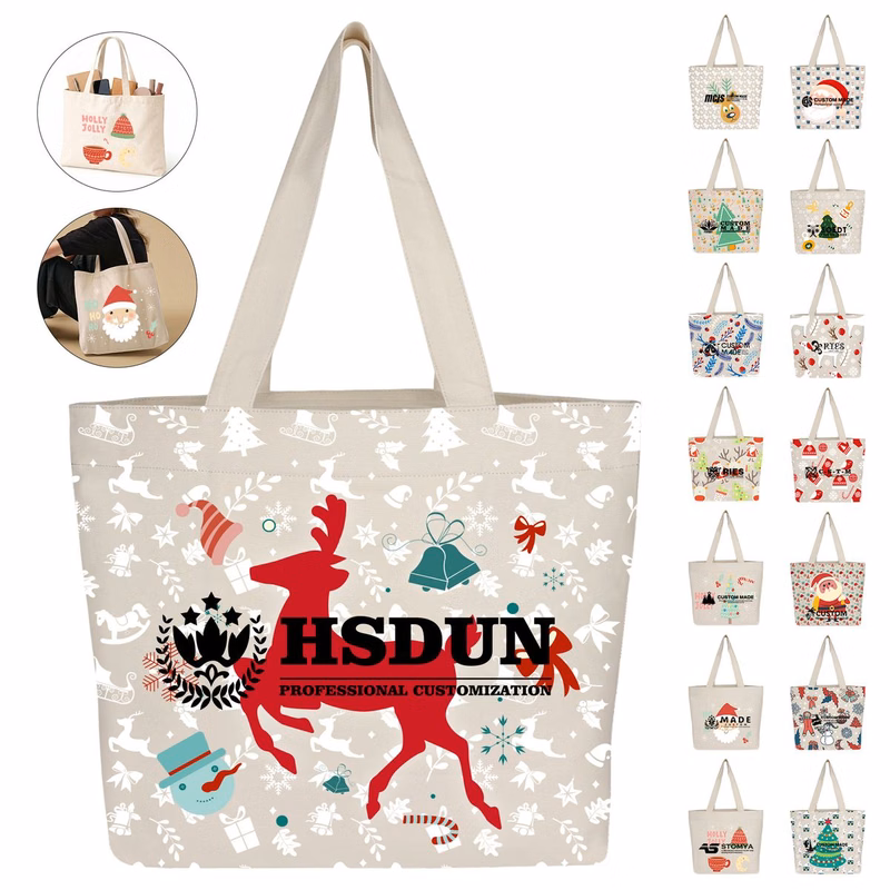 Customizable Christmas Eco-Friendly Canvas Tote Shopping Bag