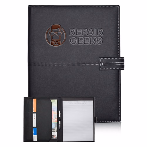 Stitched Leather Clasp Portfolio- 9.5" W x 12.2" H