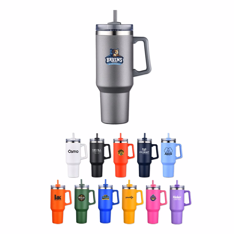 40 Oz. Travel Mug with Handle & Straw