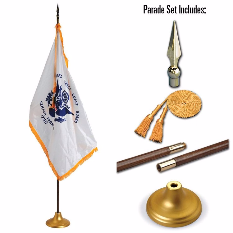 US Coast Guard Military Flag Indoor and Parade Set - 3' x 5' Flag
