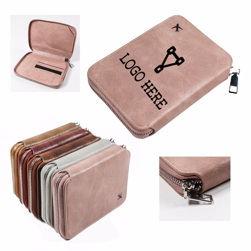 Durable Travel PU Leather Zipper Passport Wallet With 5 Bank Card Slots