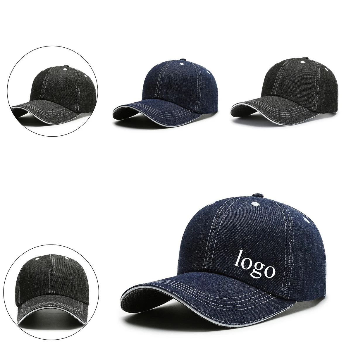 Adult Vintage Curved Brim Denim Baseball Hat 1