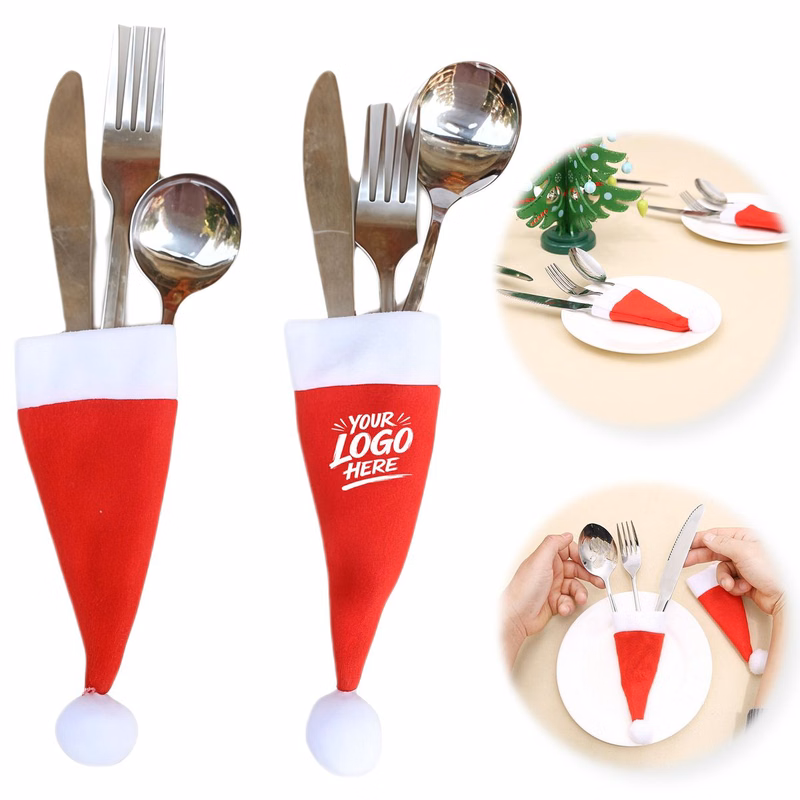 Mini Santa Hat Cutlery Holder For Christmas Table Decoration
