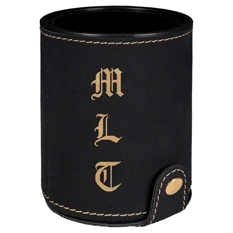Black/Gold Leatherette Dice Cup with 5 Dice 1