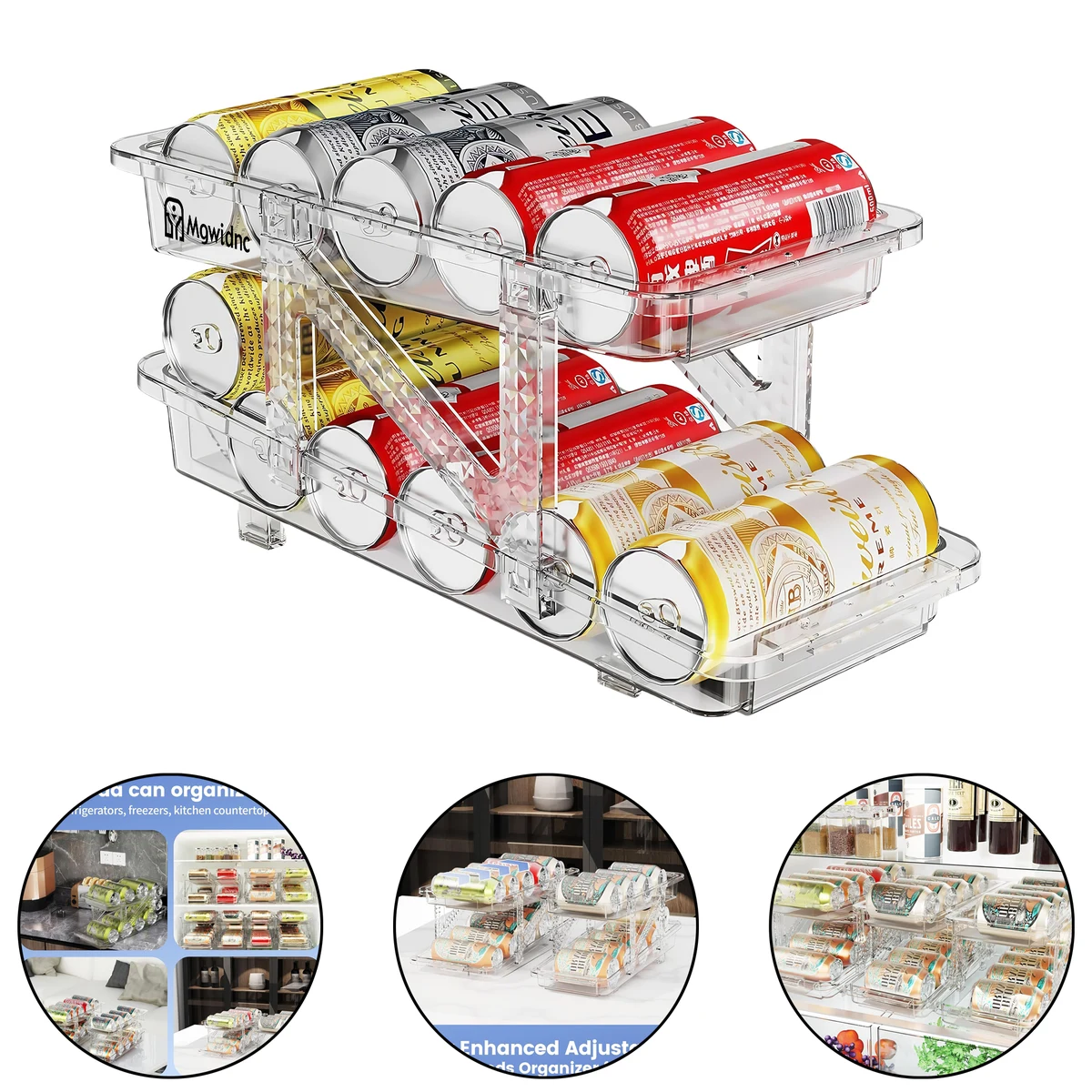 Patterned Expandable Transparent Double-Layer Drink Organizer with Auto-Fill for Fridge 1
