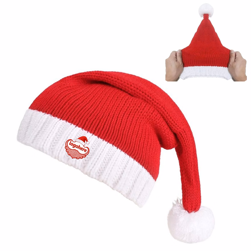 Personalized Festive Acrylic Knit Hat with Fluffy Ball
