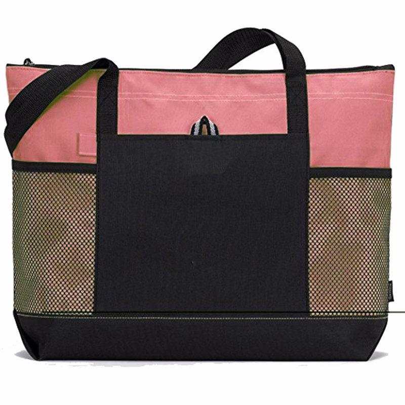 Embroidered Tote Bag with Mesh Pockets