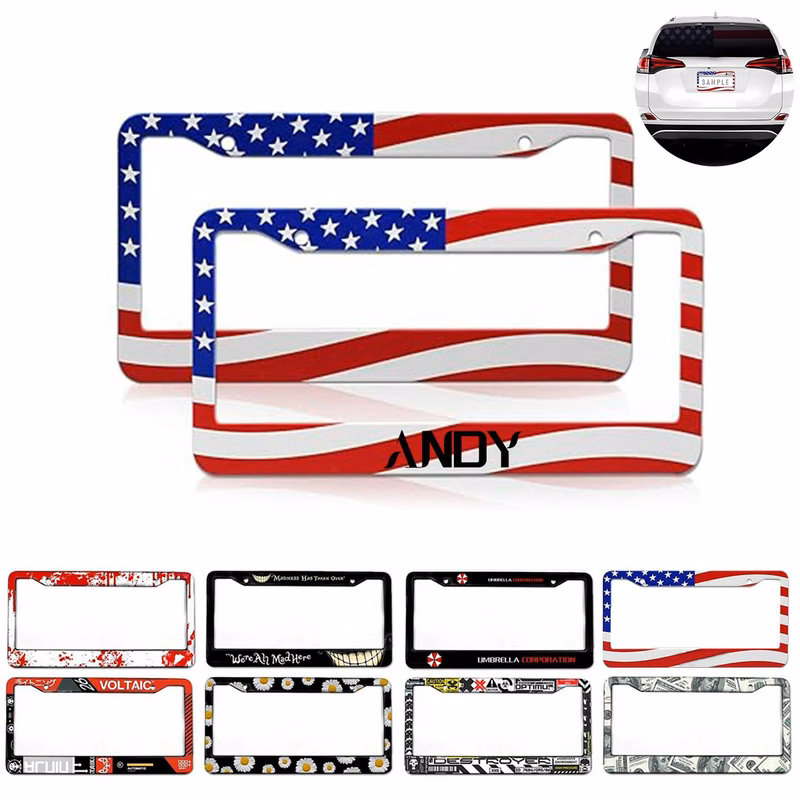 Full View American Flag License Plate Frame