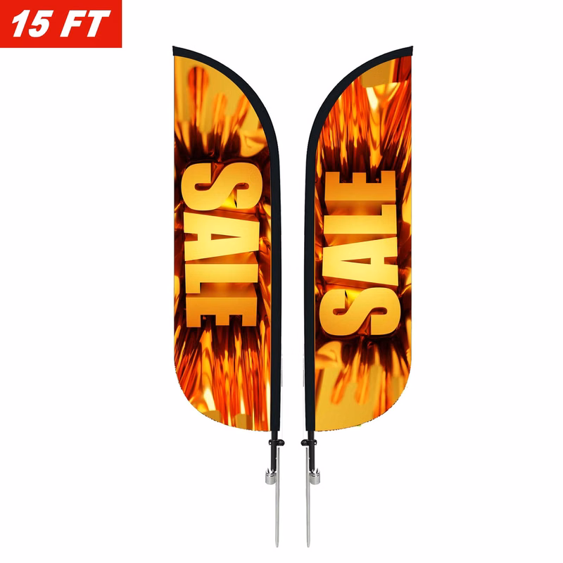 Large 15' Custom Feather Flag Kit Double Sided W/ Spike Base