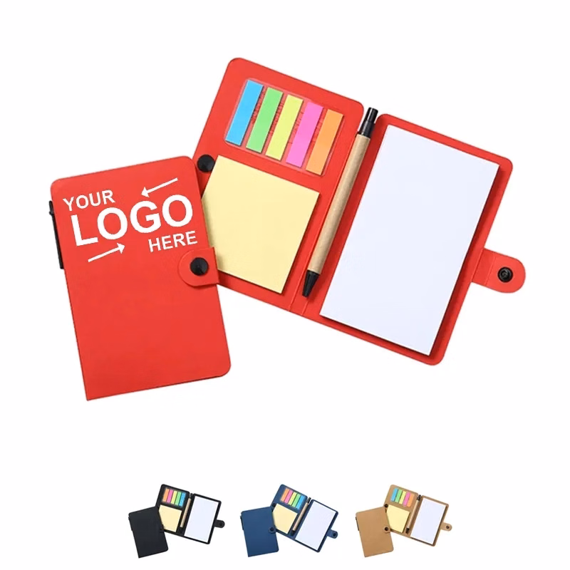 Snap Button Sticky Note Pad With Pen