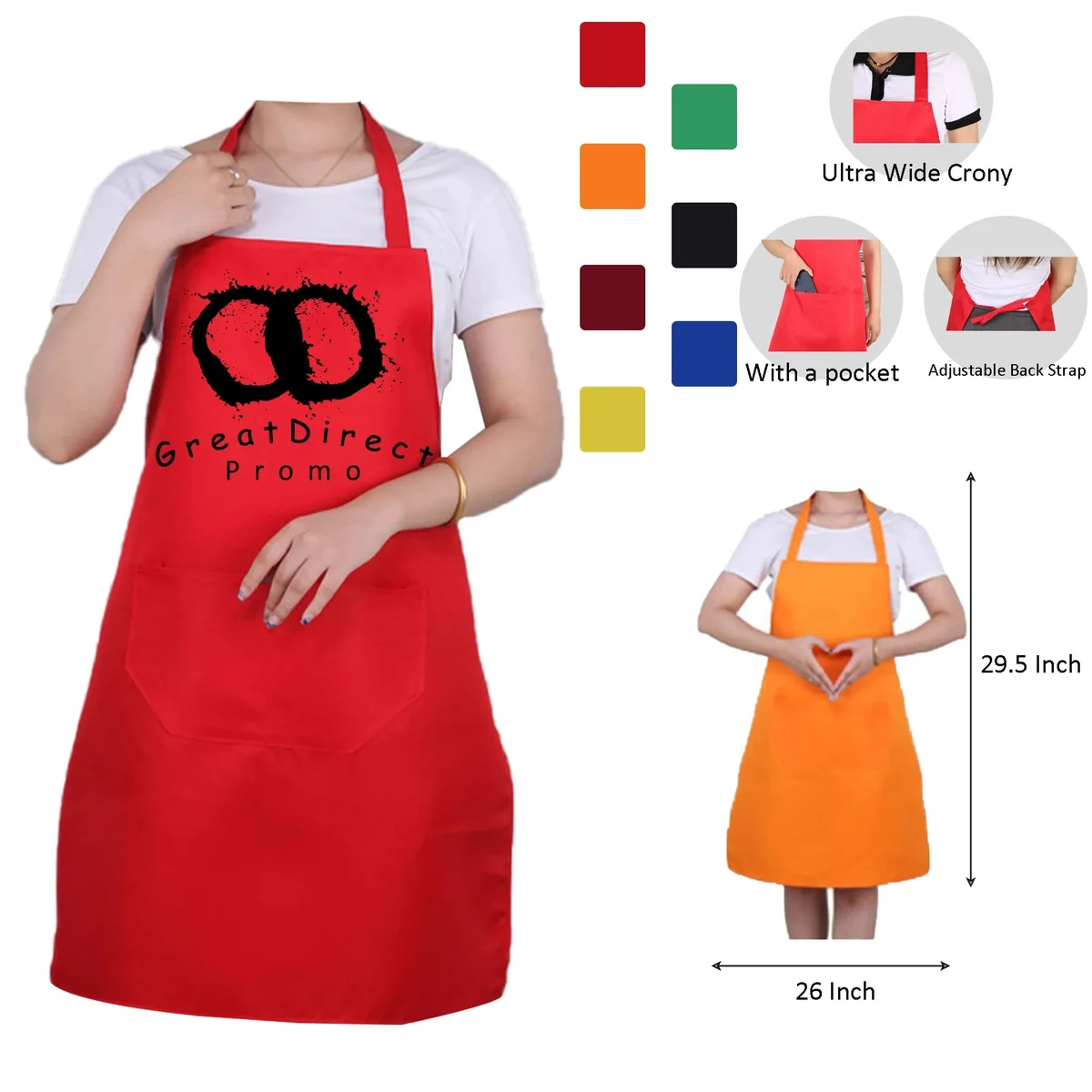 MOQ 50 Oxford Bib Apron With Pocket 30""L x 22""W 1