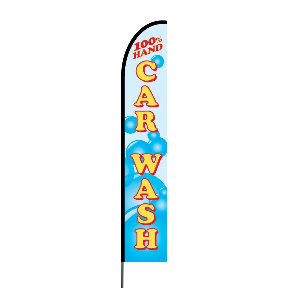 100% Hand Car Wash Flag Kit 15' Feet Feather Flag Sign Outdoor Banner 1