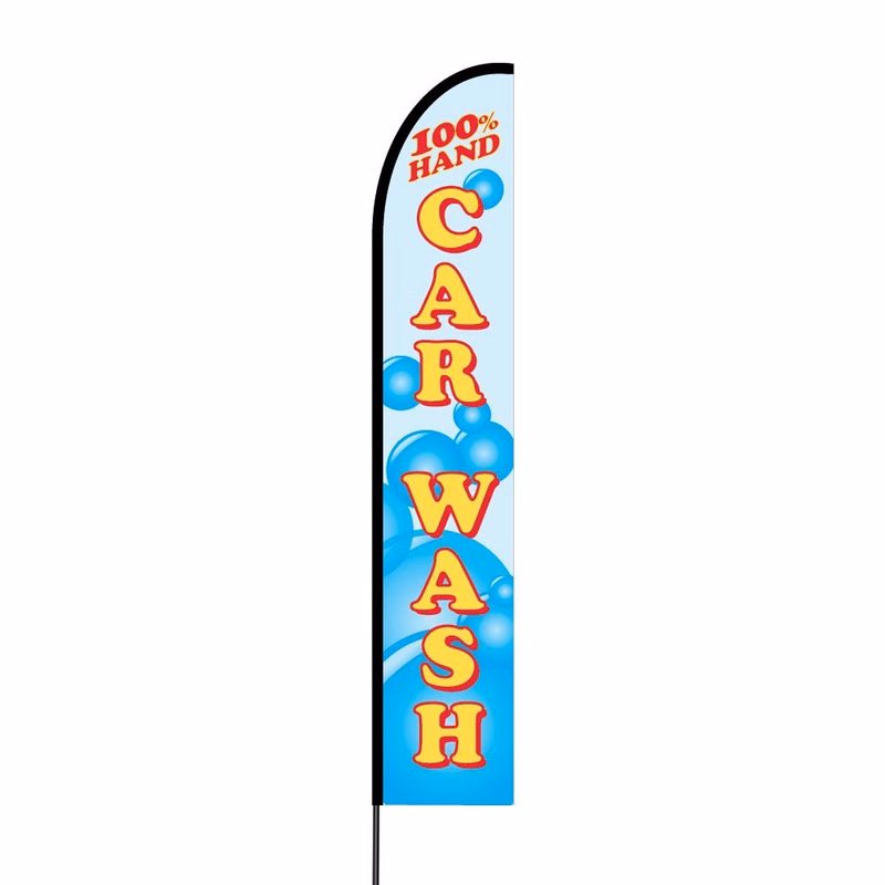 100% Hand Car Wash Flag Kit 15' Feet Feather Flag Sign Outdoor Banner