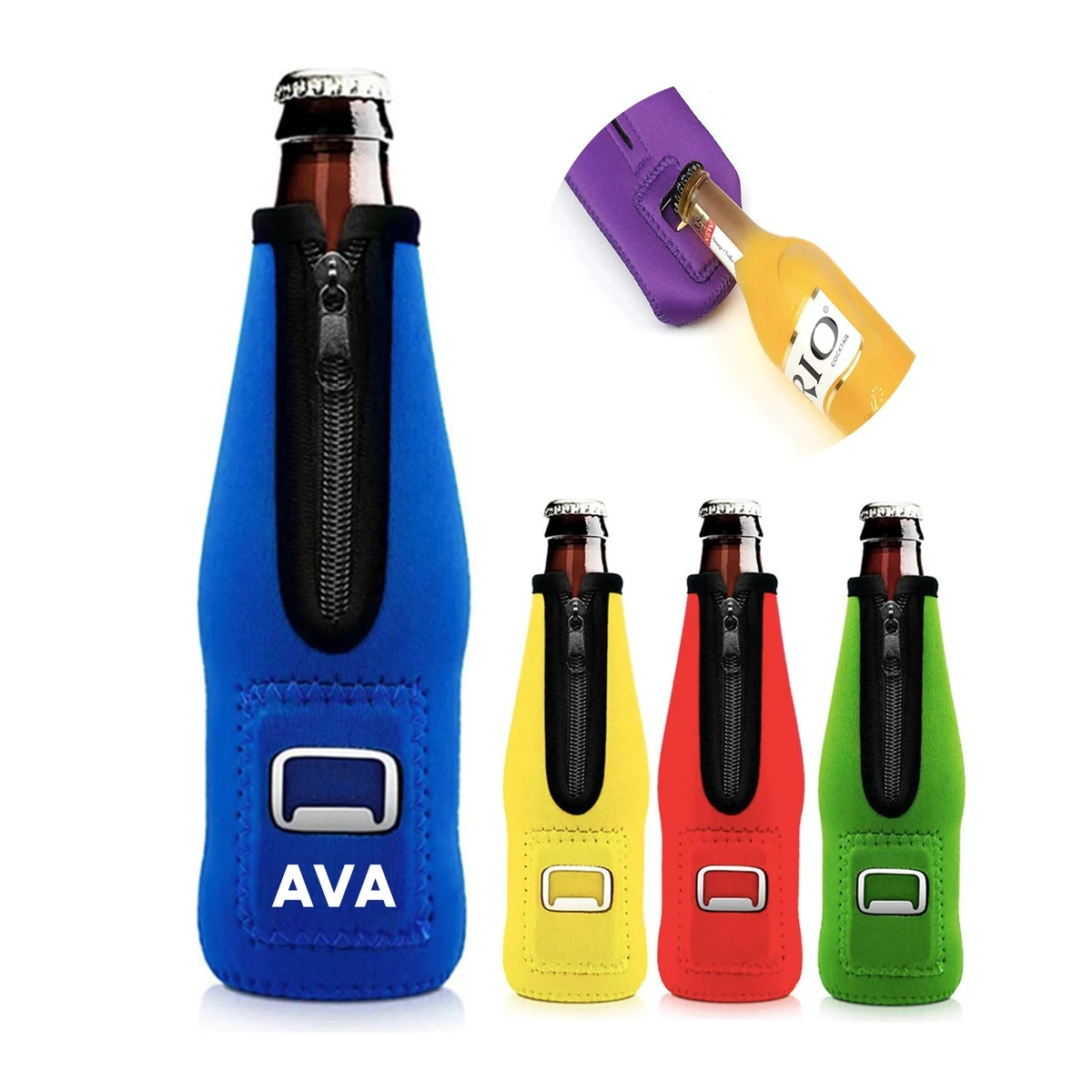 Neoprene Beer Bottle Holder w/ Opener, custom koozie with logo imprint 1