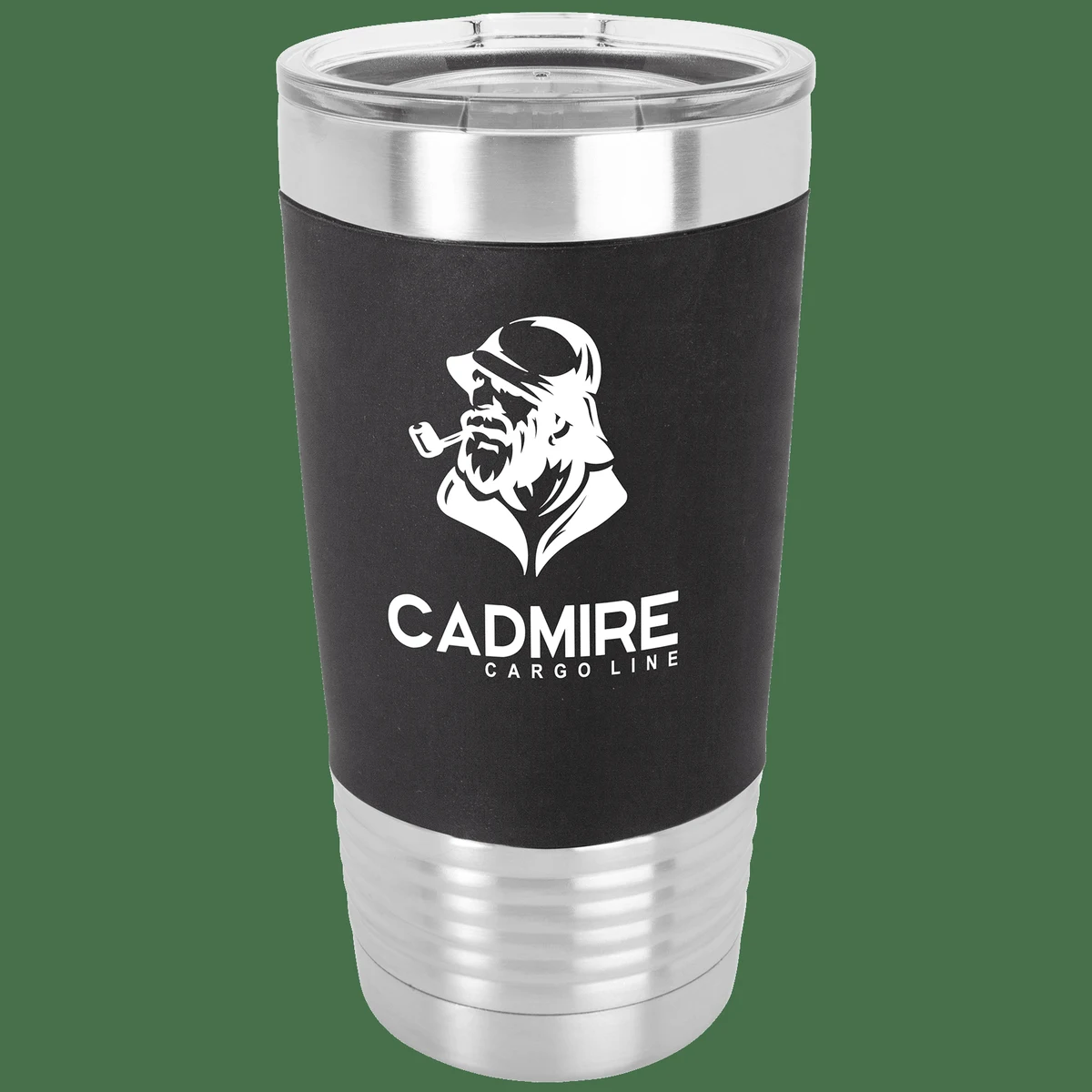 20 Oz. Black/White Tumbler With Silicone Grip And Clear Lid 1