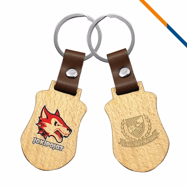 Custom Wooden Badge Keychain with Split Ring — Professional Corporate Brand Identifier