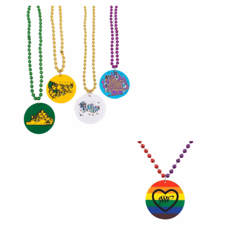 Mardi Gras Beads with Imprinted Medallion