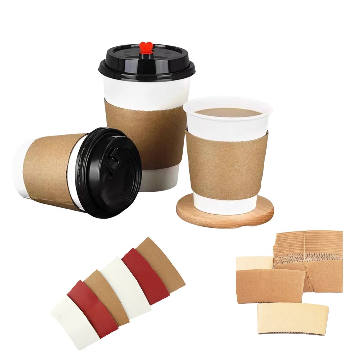 Custom Full Color Logo Kraft Disposable Coffee Cup Sleeves 1