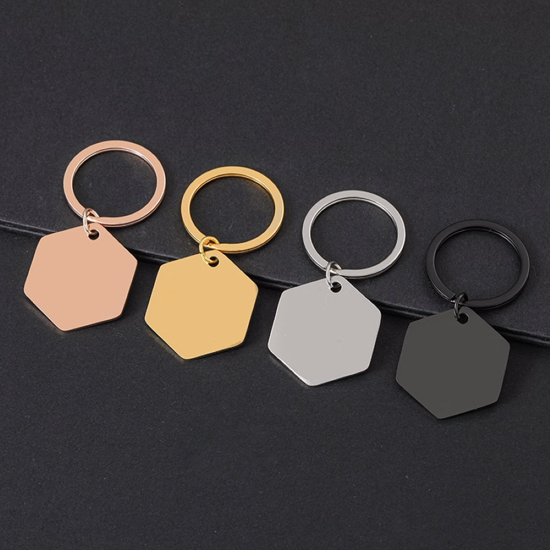 Hexagonal metal keychain