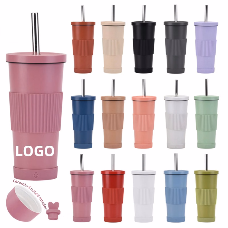 24oz Stainless Steel Straw Cup With Ceramic Inner Liner