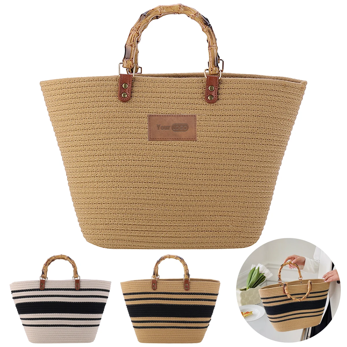 Straw Fashionable Large Capacity Tote Bag, custom tote bag with logo imprint 1