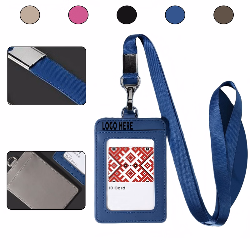 Detachable Lanyard PU Leather Work ID Card Holder