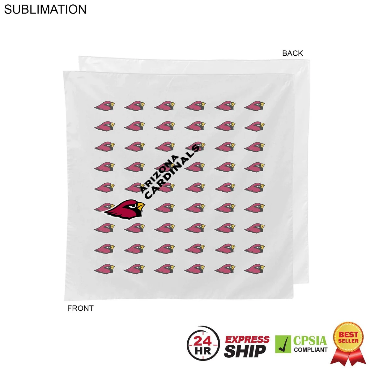 24 Hr Express Ship - White Square Bandana, 22x22, Sublimated Full Color Logos 1