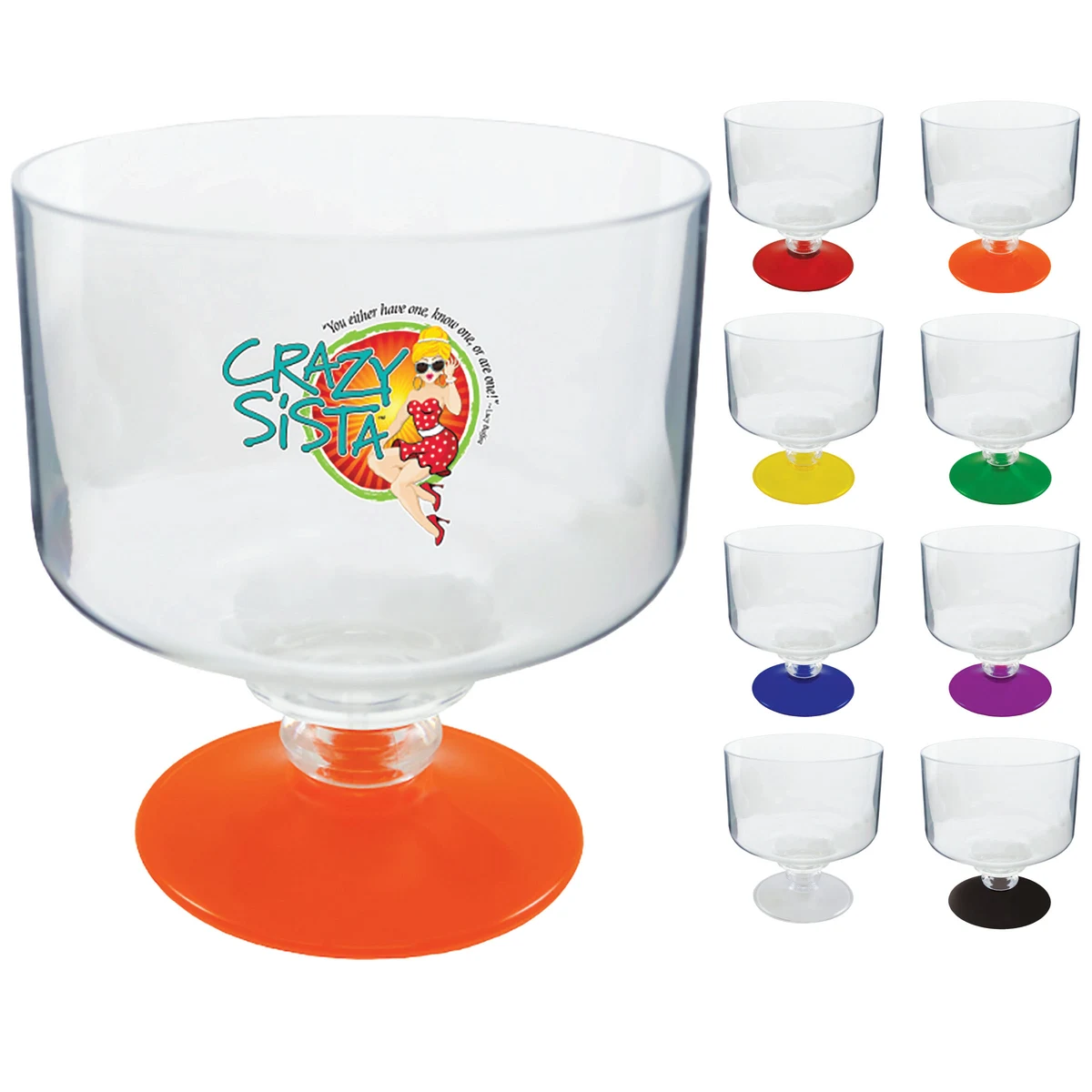 18oz Short Stem Plastic Margarita Glass with Your Choice of Base Color 1
