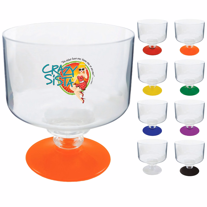 18oz Short Stem Plastic Margarita Glass with Your Choice of Base Color