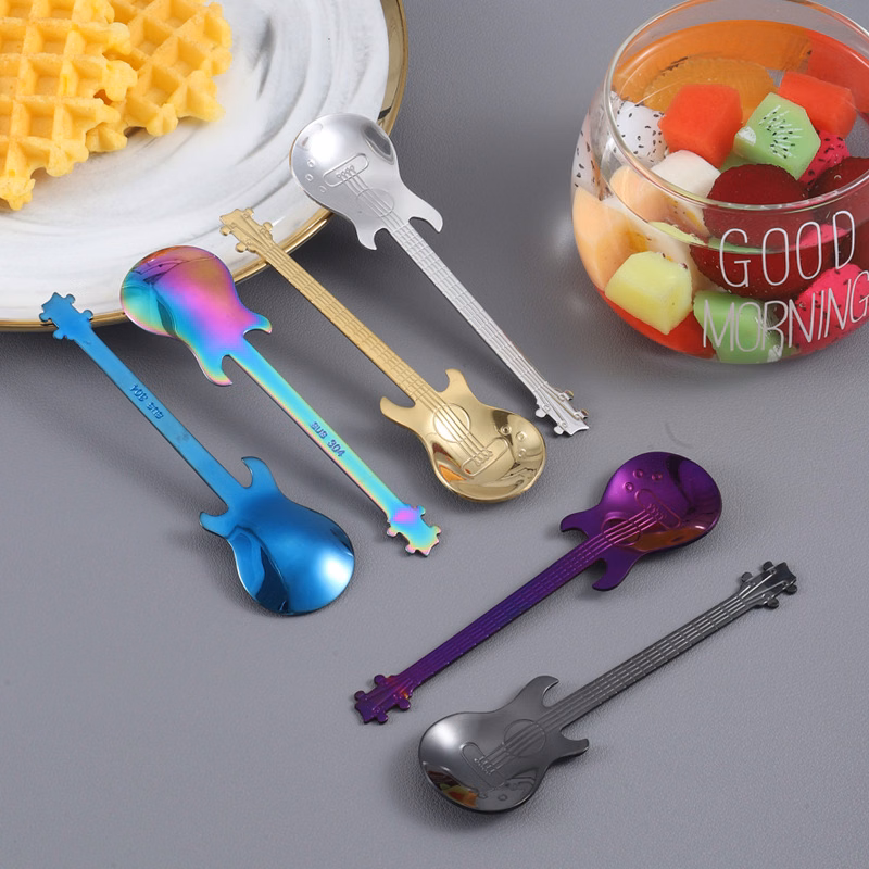 Guitar Spoons Coffee Teaspoon/ Stainless Steel Cute Colorful Dessert Spoons
