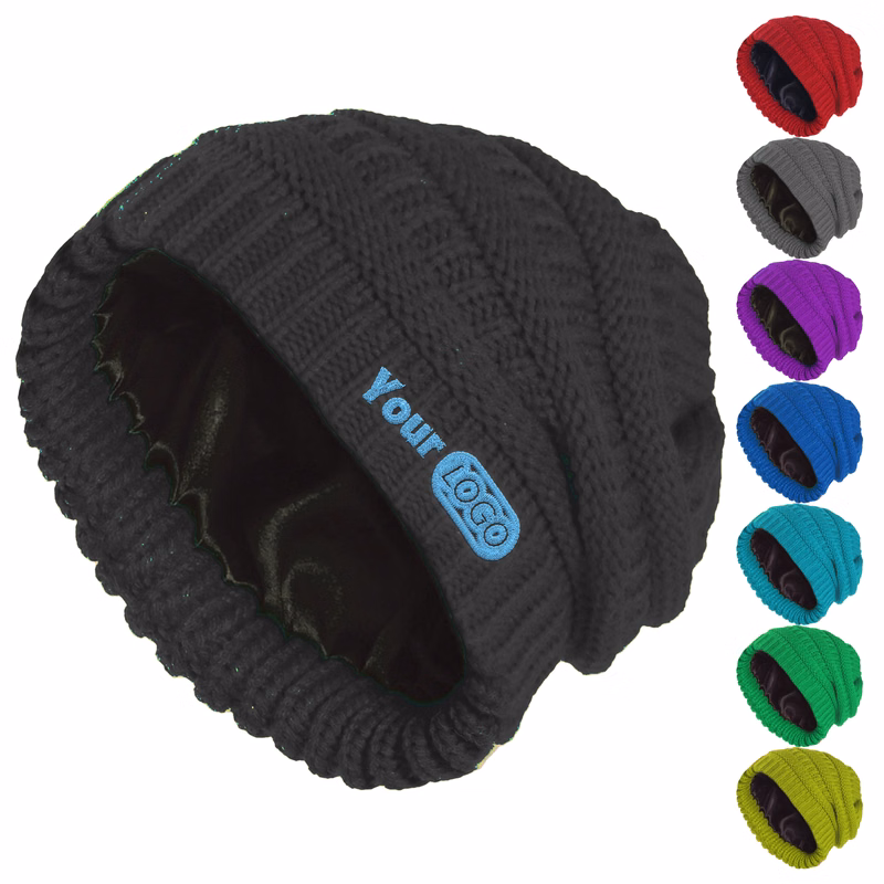 Polyester Customizable Satin-Lined Winter Beanie For All-Day Comfort