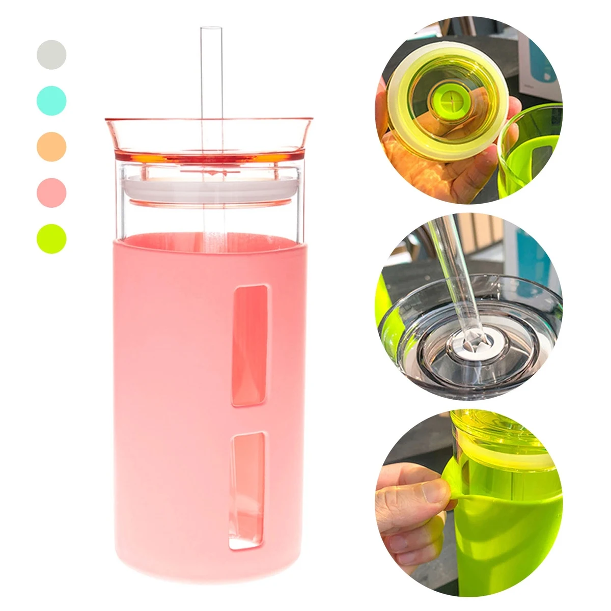 12/17Oz Glass Tumblr Coffee Cups With Straw 1