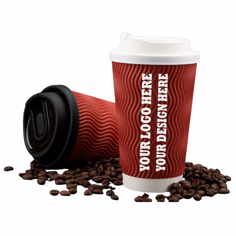 Red 12 Oz Triple Layer Corrugated Thermal Paper Cup