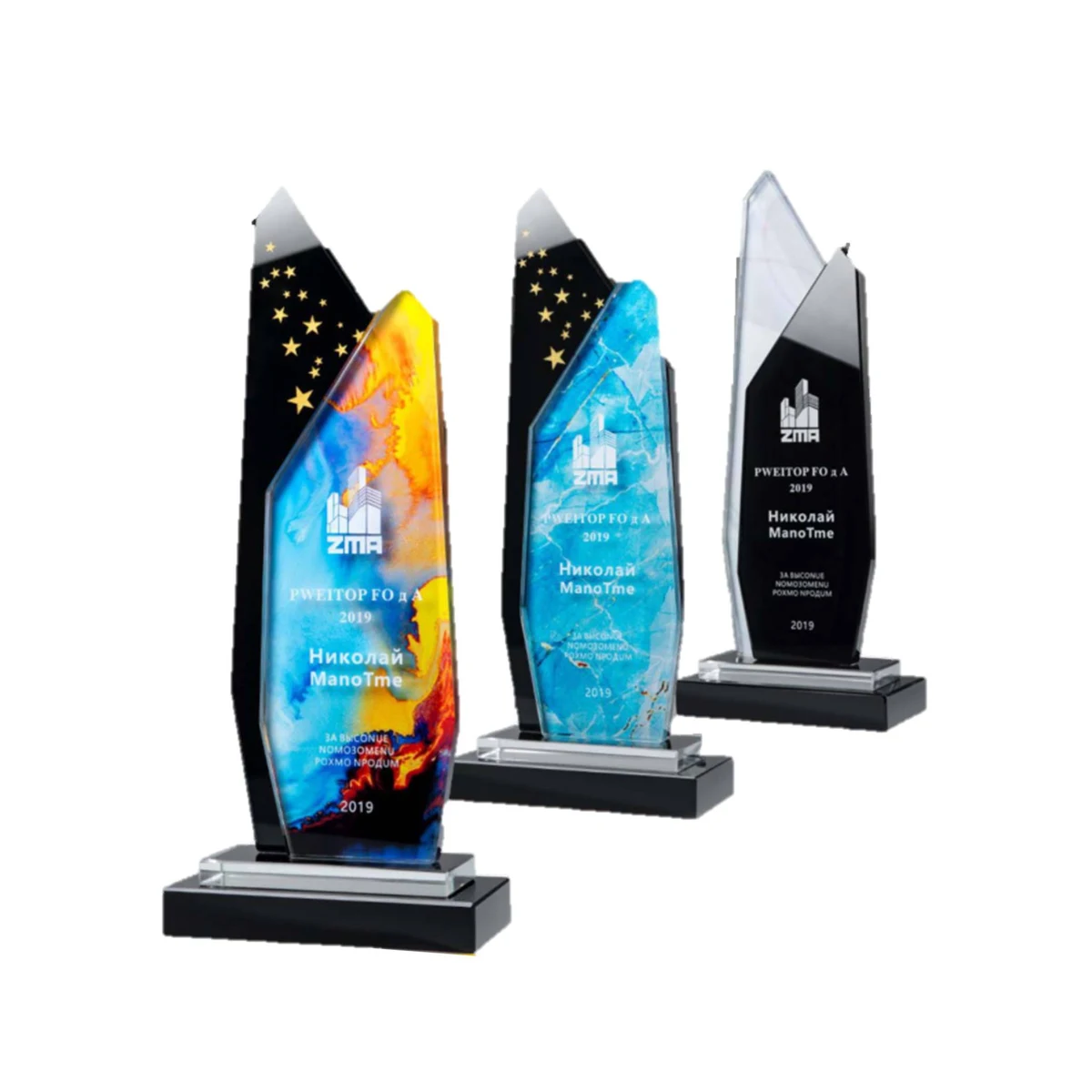 Custom Color Printing Crystal Trophy With Resin Base 1