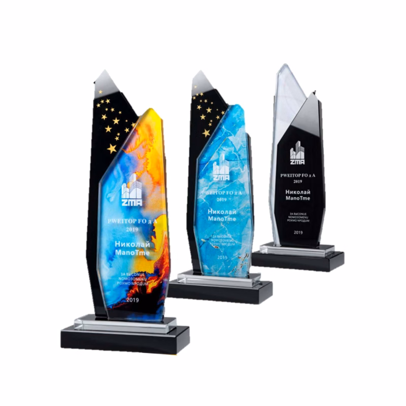 Custom Color Printing Crystal Trophy With Resin Base