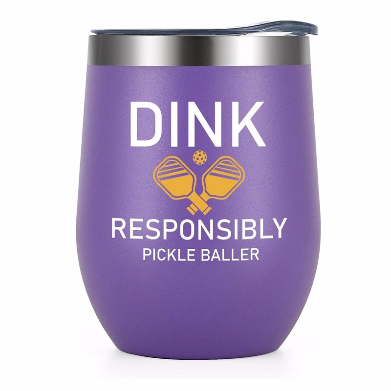 Wine Tumbler with Lid, Christmas Birthday Retirement Pickle Ball Gifts 12oz